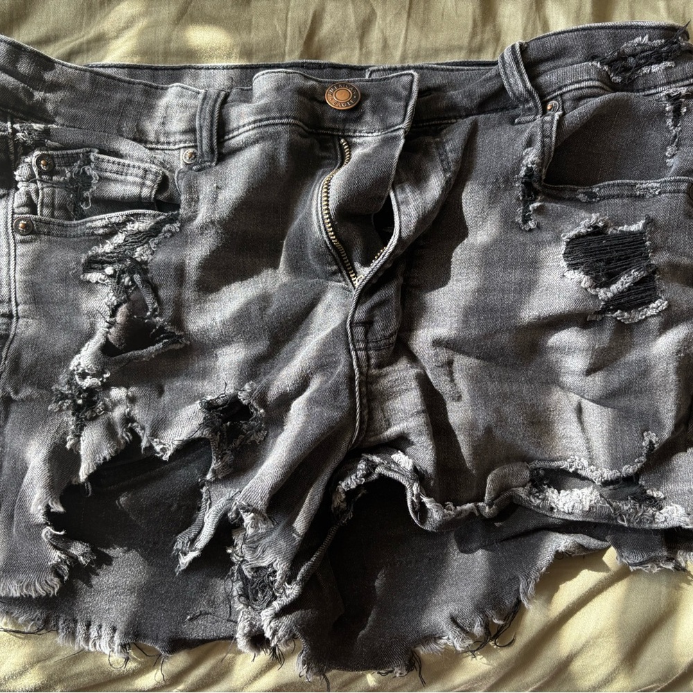 American Eagle distressed black denim shorts